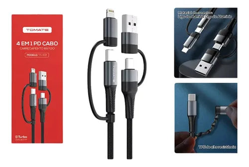 4 In 1 Pd Turbo Type-C Cable Usb Compatigel C/ iPhone 1.25mts